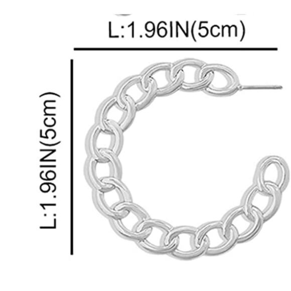 Chain link Silver Earrings Hoops - Picture 3 of 3